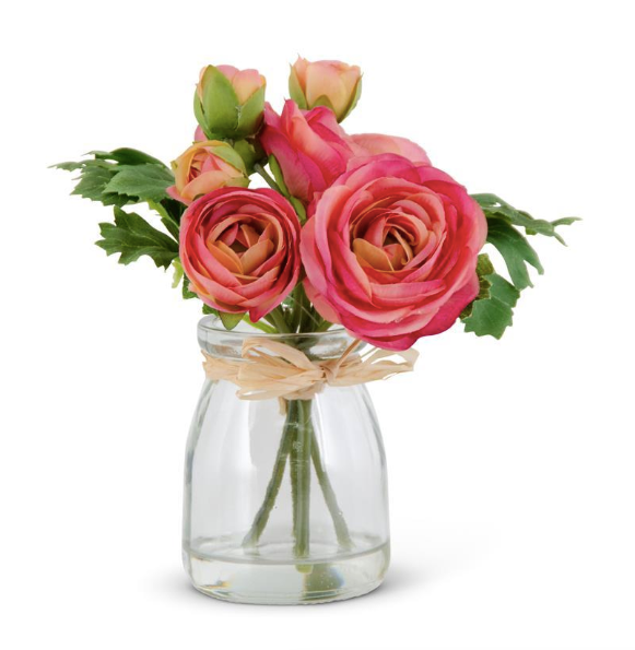 9.25" Ranunculus in Bud Vase/Faux Water