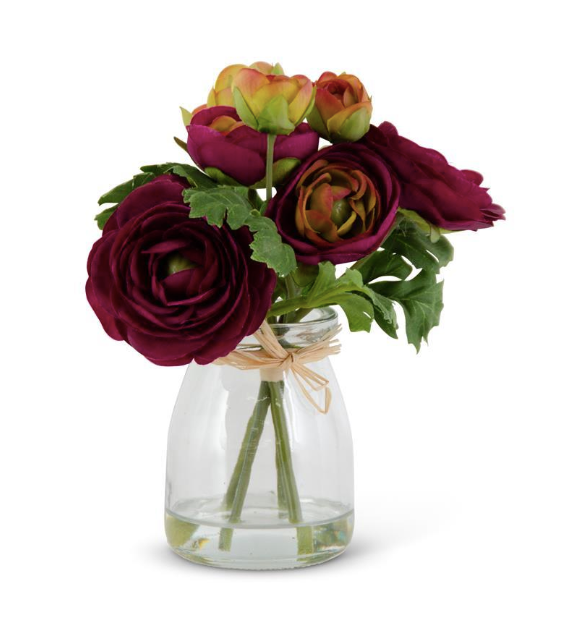 9.25" Ranunculus in Bud Vase/Faux Water