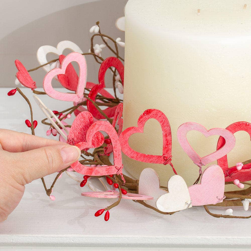 Wood Heart & Berries Candle Rings