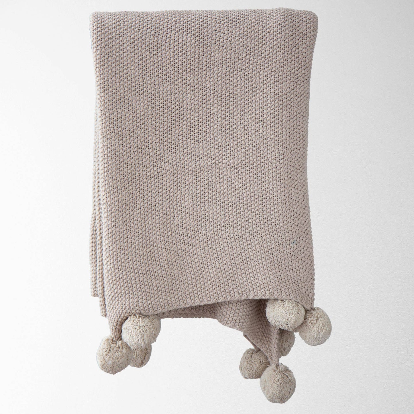 Aria Cotton Seedstitch Throw with Pompoms: Mushroom