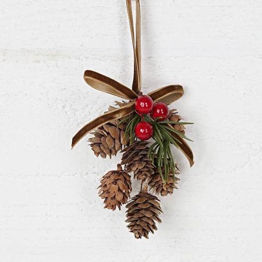 6" Hanging Birch Cones/Red Berries