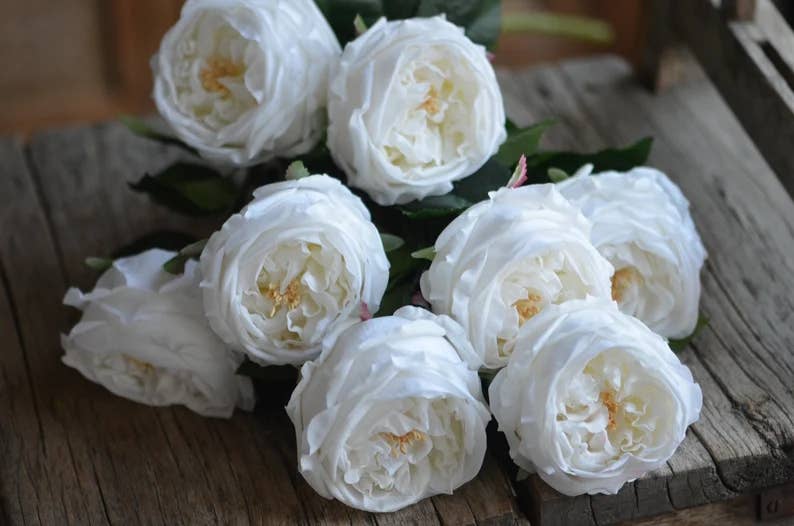 17" Real Touch English Austin Cabbage Rose: White