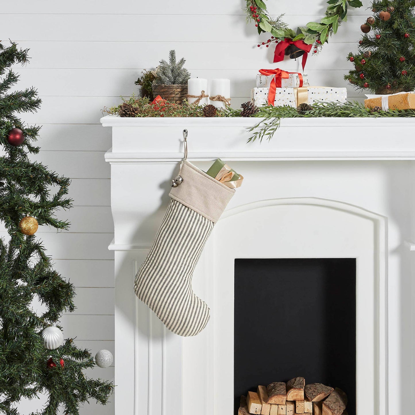 Charcoal Ticking Stripe Stocking