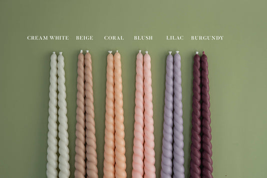 Twisted taper candle pr/ Beeswax & Soy Wax: Cream White