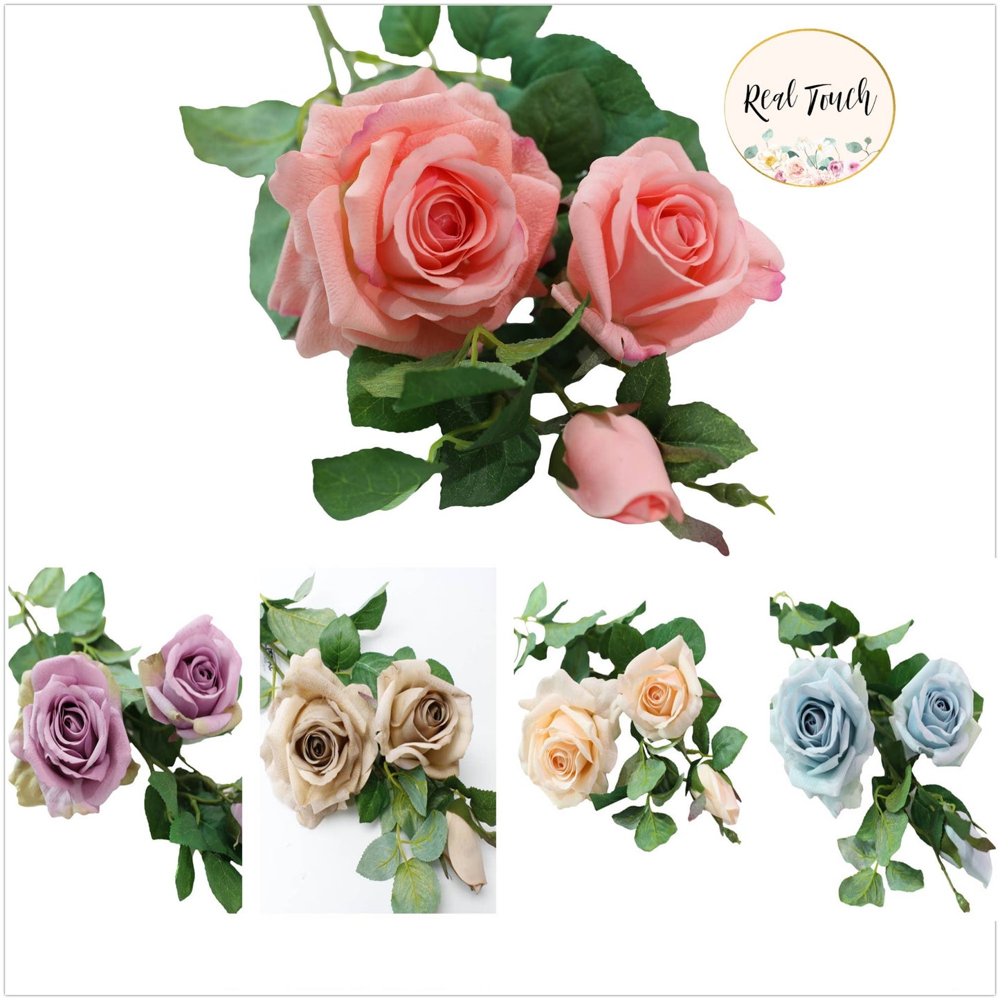 27" Real Touch Roses & Bud - Mocha