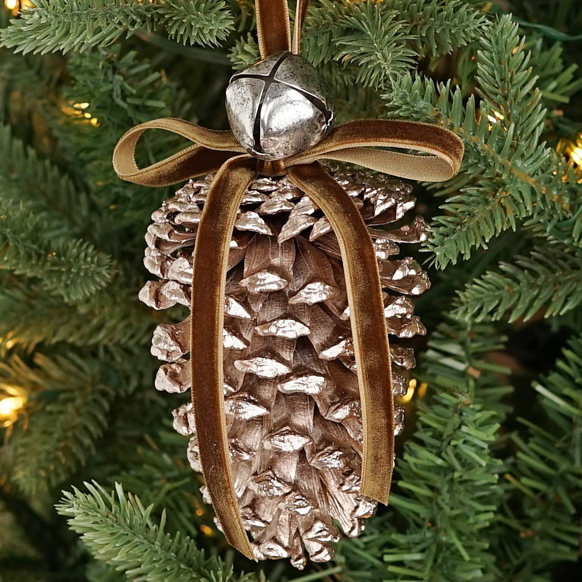 Champagne Pinecone w/ Bell Ornament