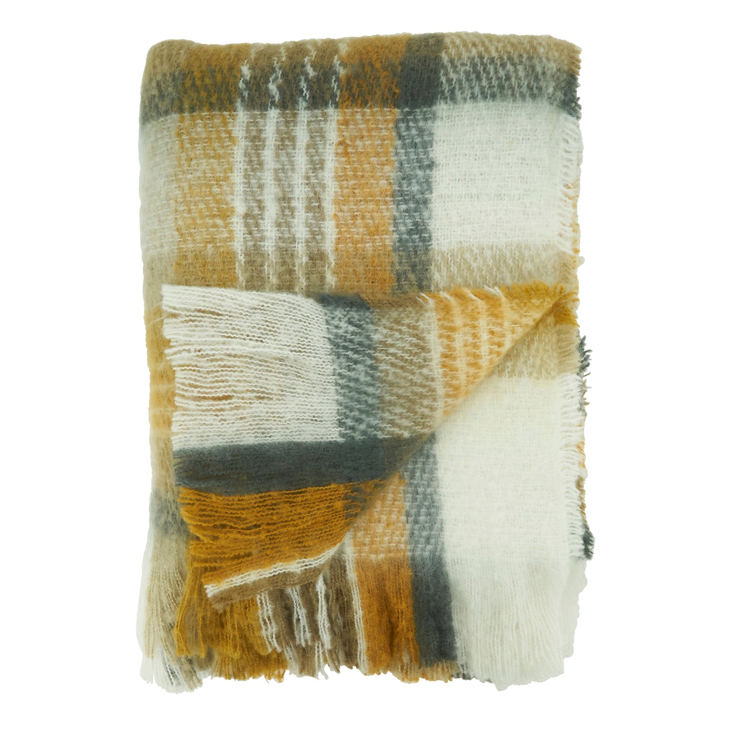 Faux Mohair Check Throw: Mustard