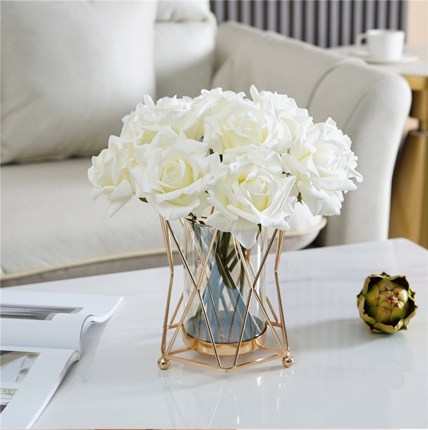Real Touch 5 Large Bloom Rose: Cream Pink