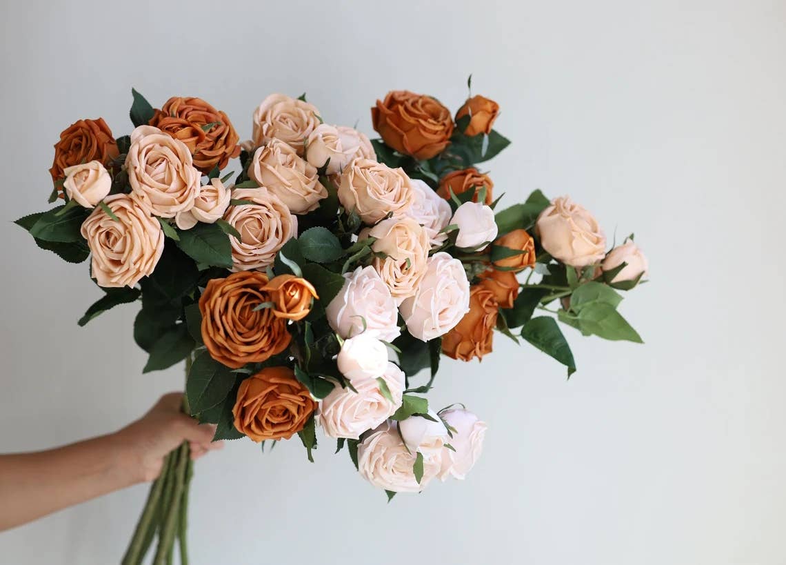 Real Touch Cabbage Roses: Dark Mocha
