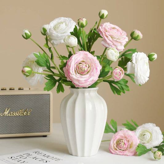18"-Real Touch Ranunculus w/ buds: White