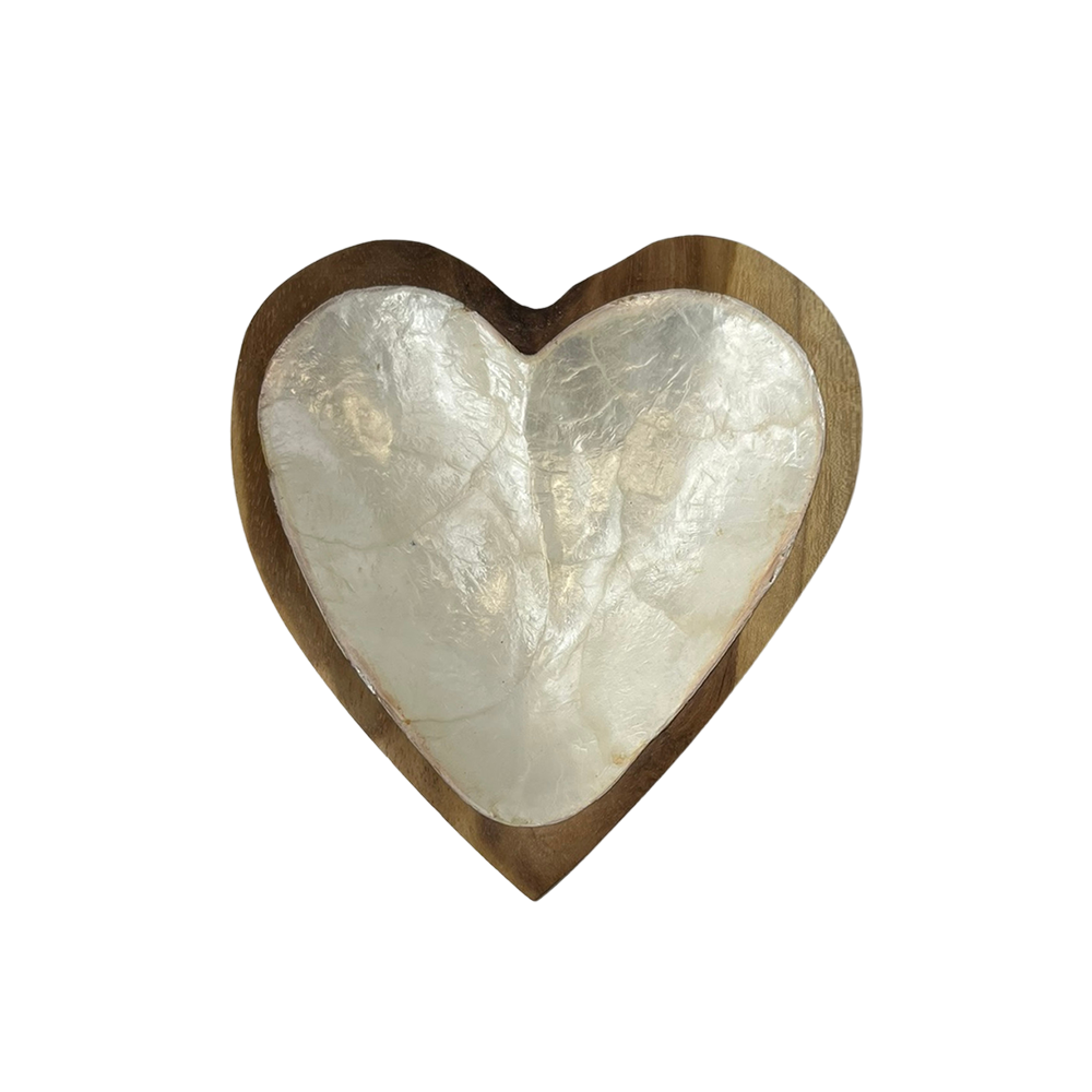 Teak Wood Heart Dish w Abalone Inlay
