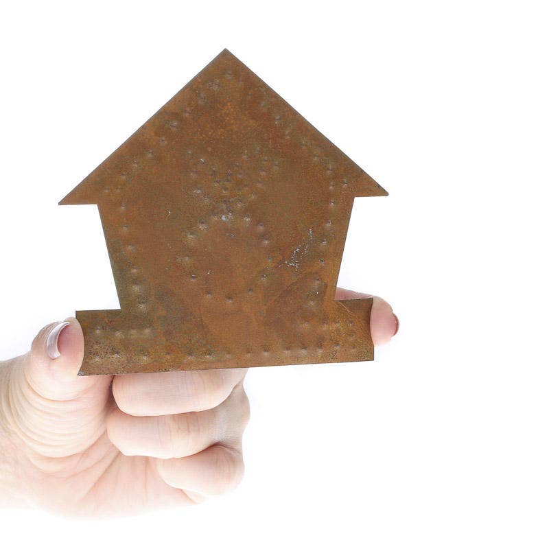 4-1/4" Rusty Tin Embossed Birdhouse