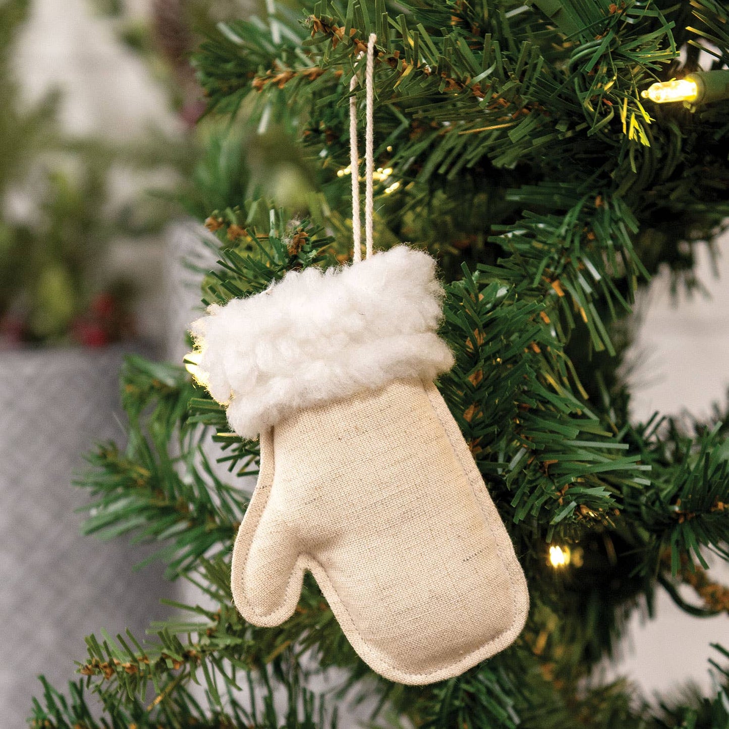 Nautral Christmas Mitten Fabric Ornament