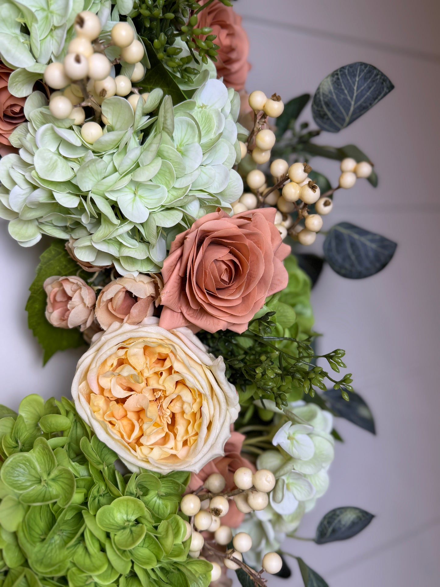 Custom Real Touch Hydrangea, Rose & Berry Wreath