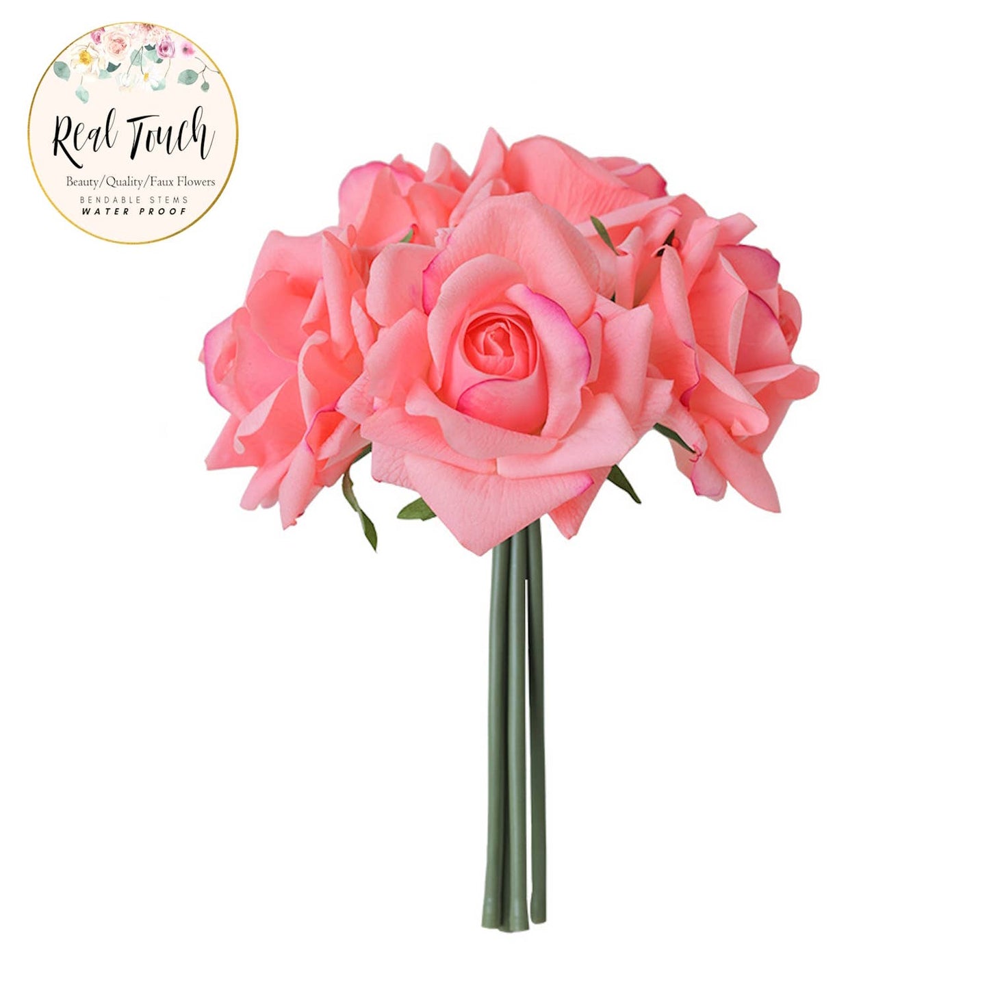 10" Real Touch Open Rose Bouquet