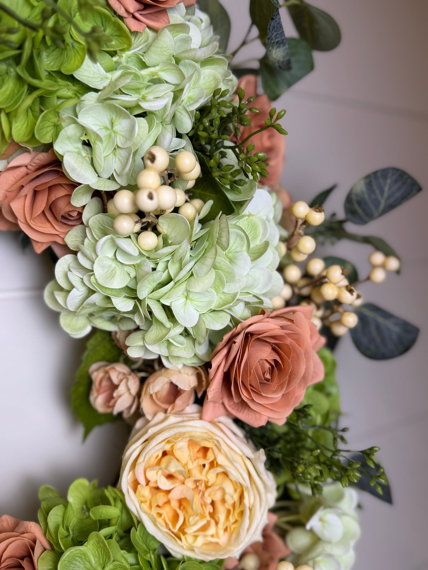 Custom Real Touch Hydrangea, Rose & Berry Wreath