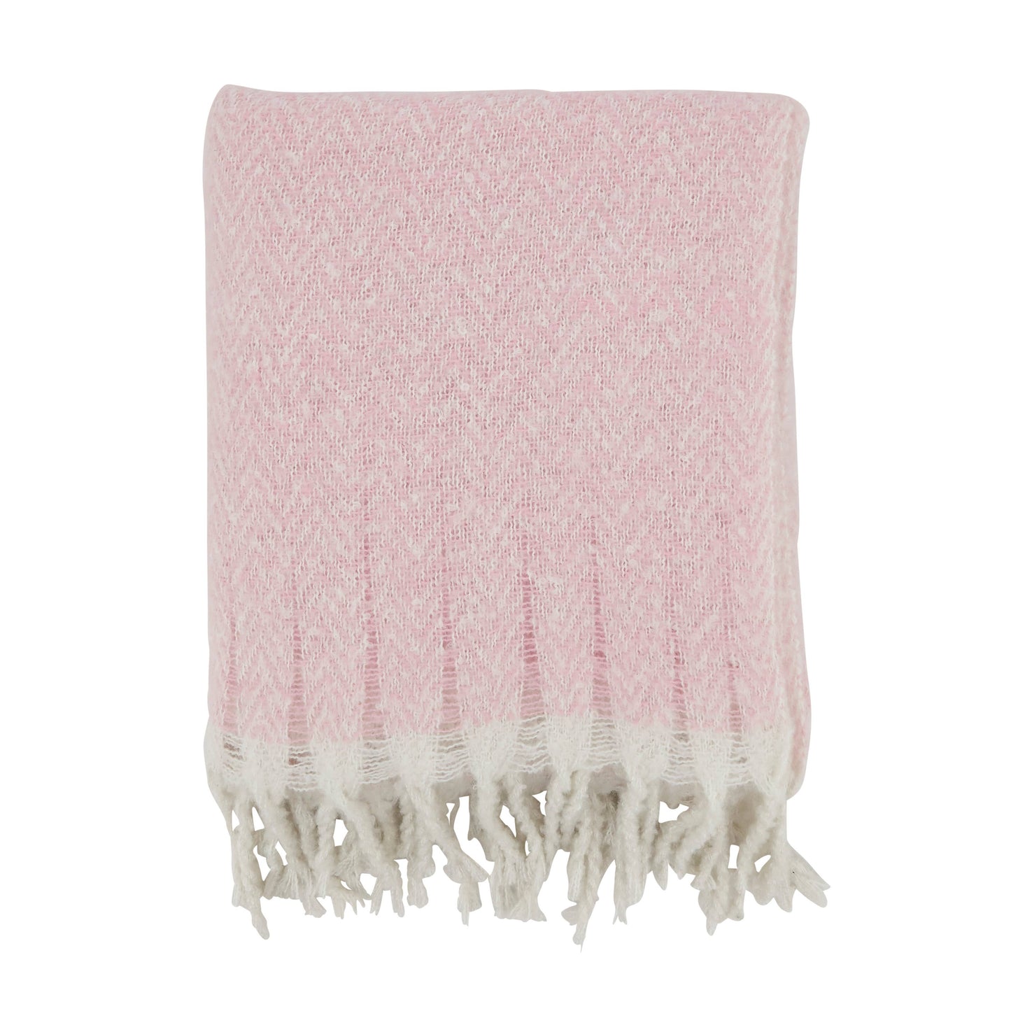 Faux Mohair Herringbone Fringed Throw: Natural