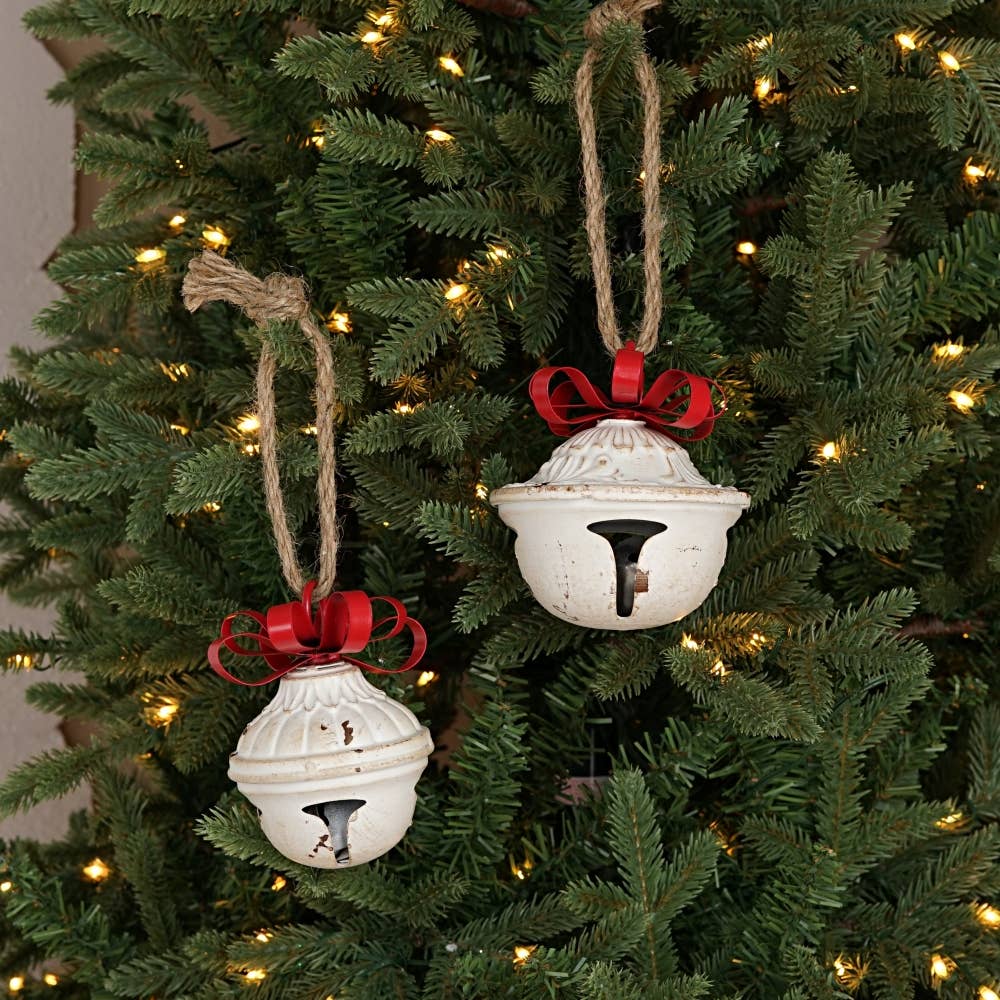 Vintage Look White Bell w/ Red Bow