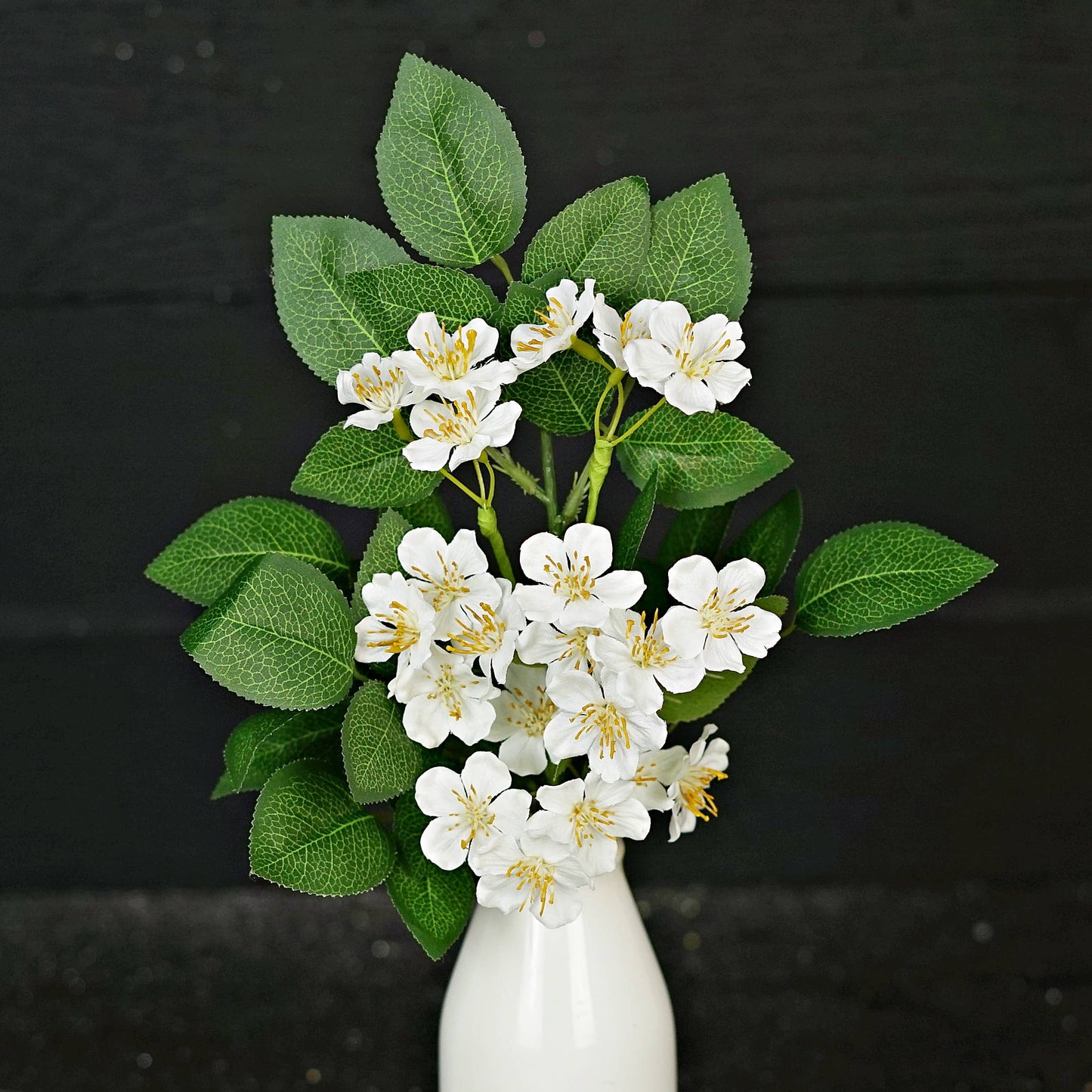 16” White Wild Rose & Foliage Stem