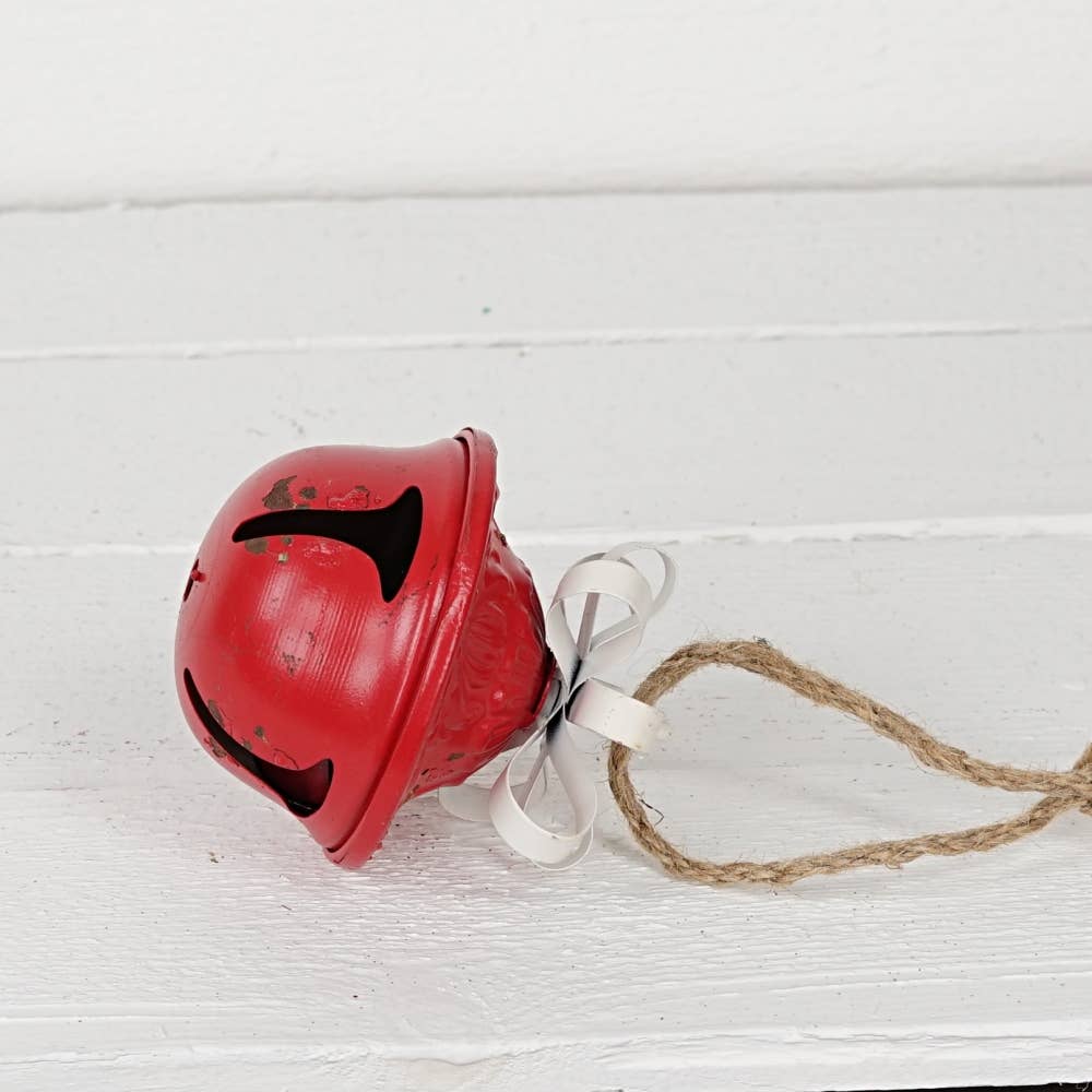 Vintage red bell w/metal bow 5”