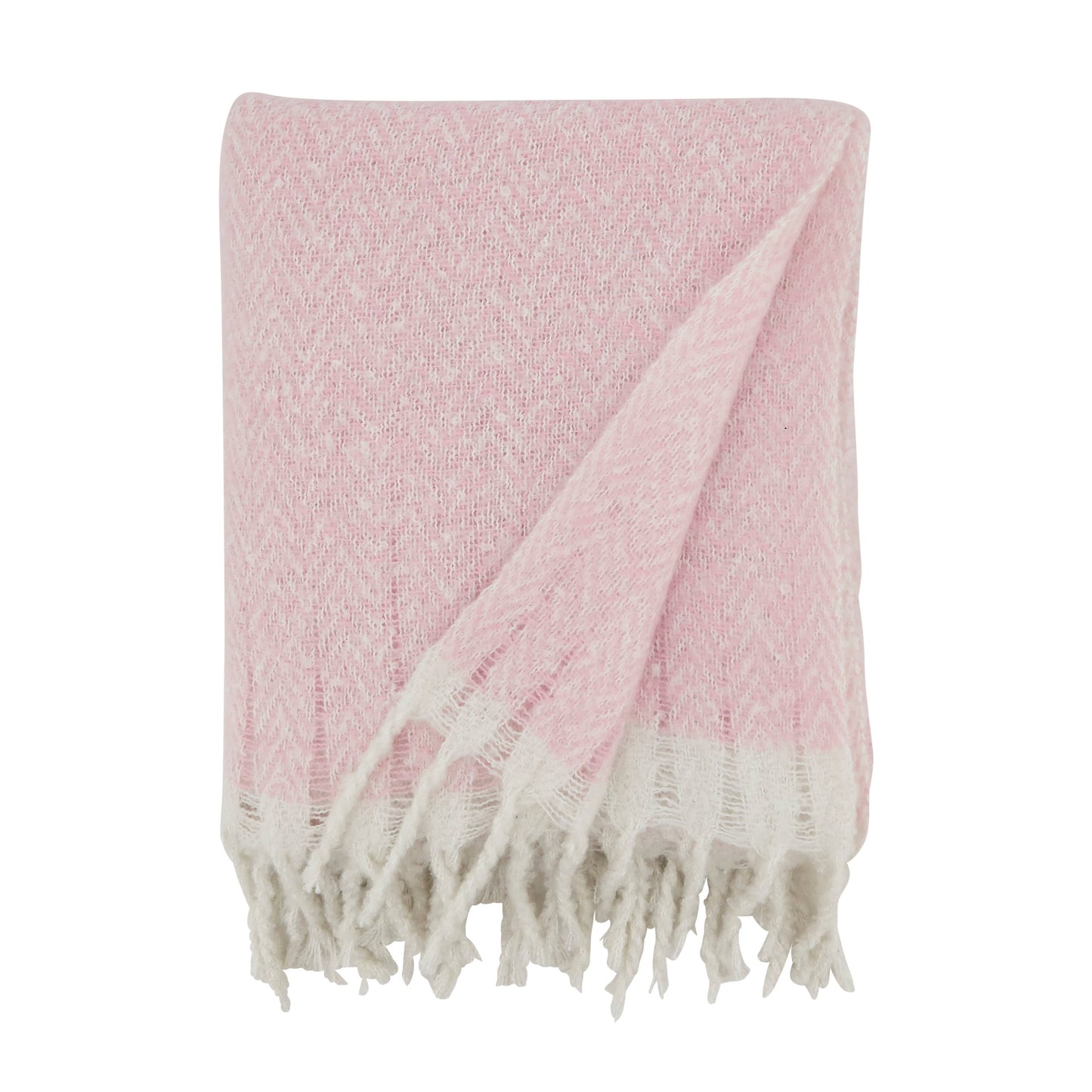 Faux Mohair Herringbone Fringed Throw: Natural