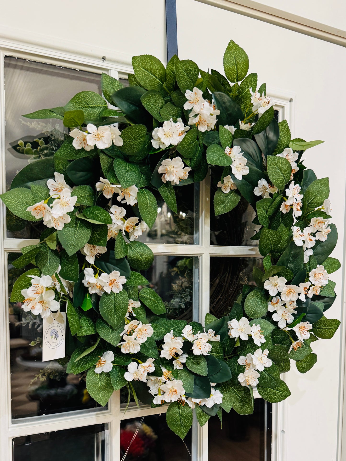 Custom Wild Rose & Foliage Wreath in White