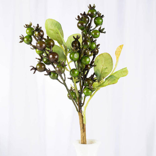 13" Artificial Berry Stem - Green/burgundy