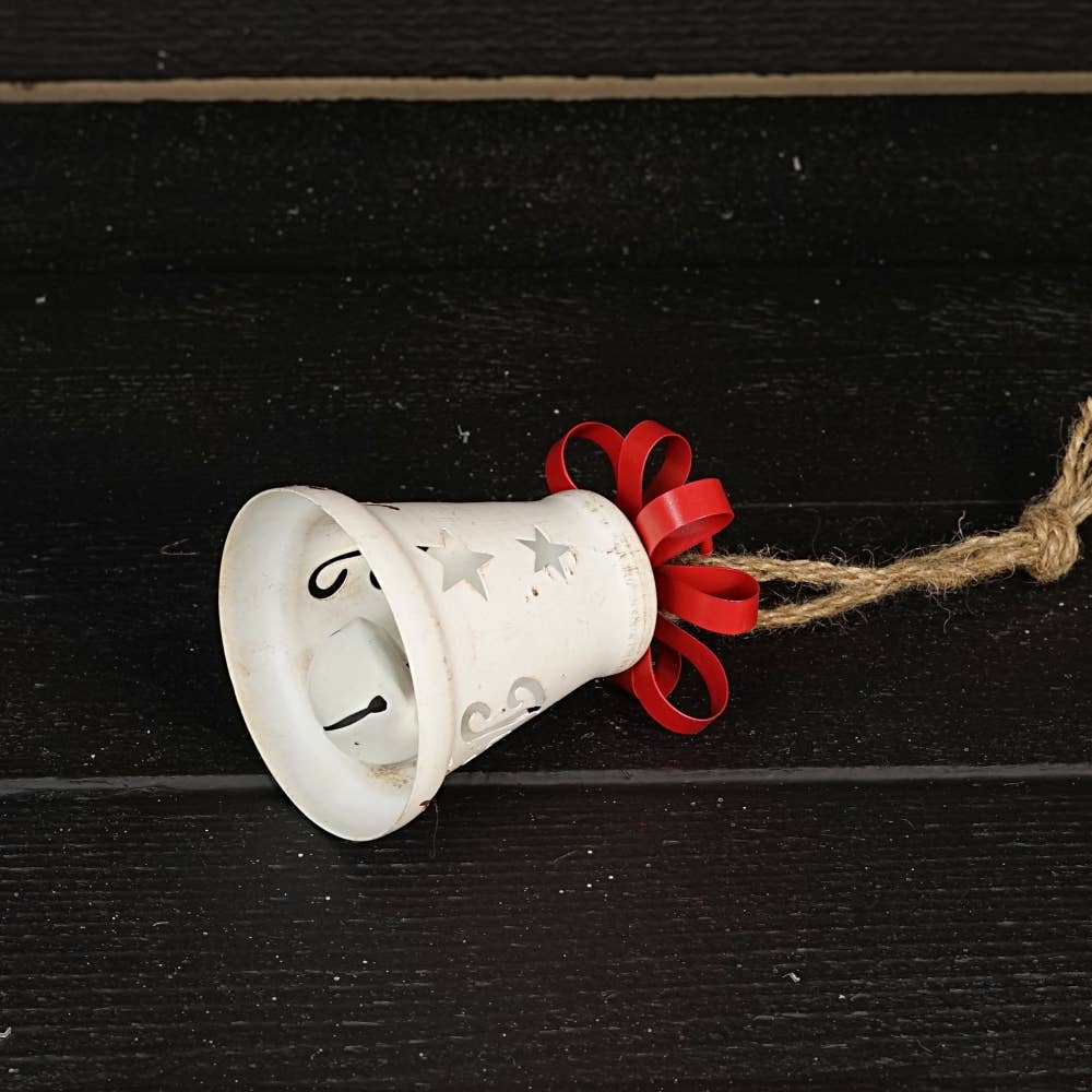Vintage White Bell w/metal bow 5.25”