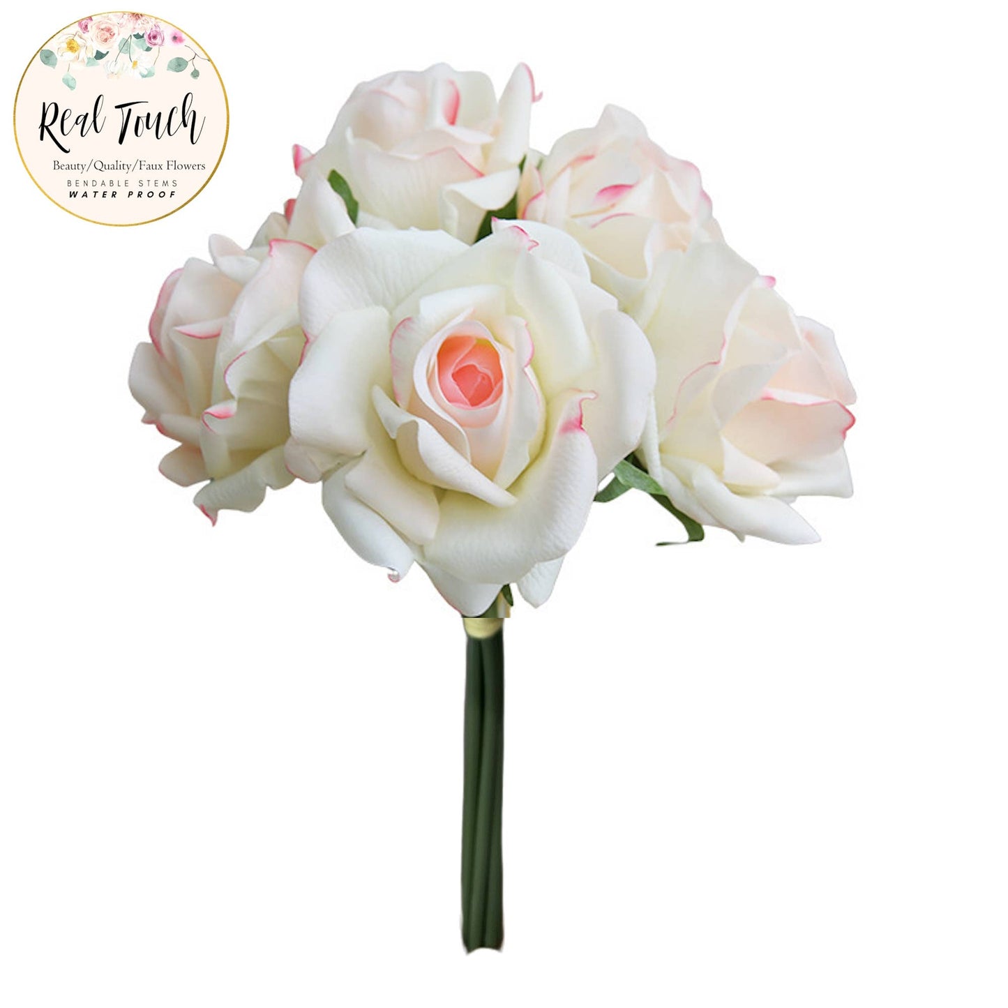 10" Real Touch Open Rose Bouquet