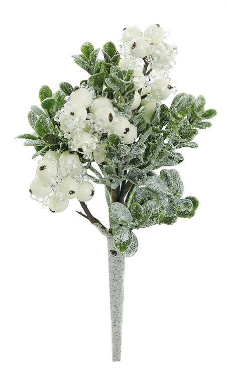 8” Iced Boxwood & White Berry Pick
