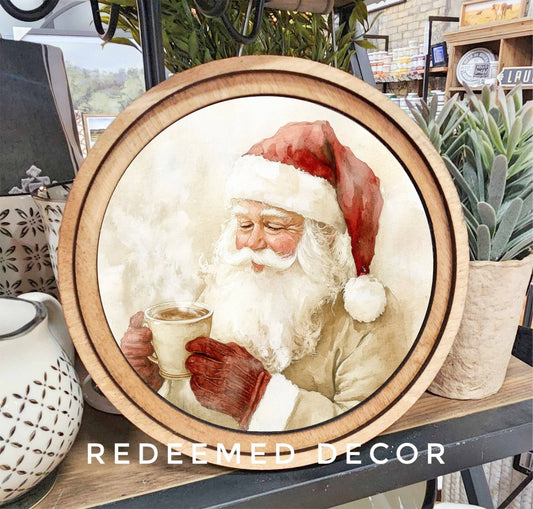 8" Round Cocoa Santa Art