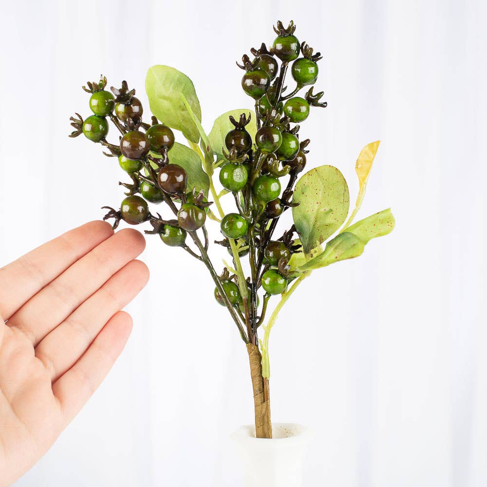 13" Artificial Berry Stem - Green/burgundy
