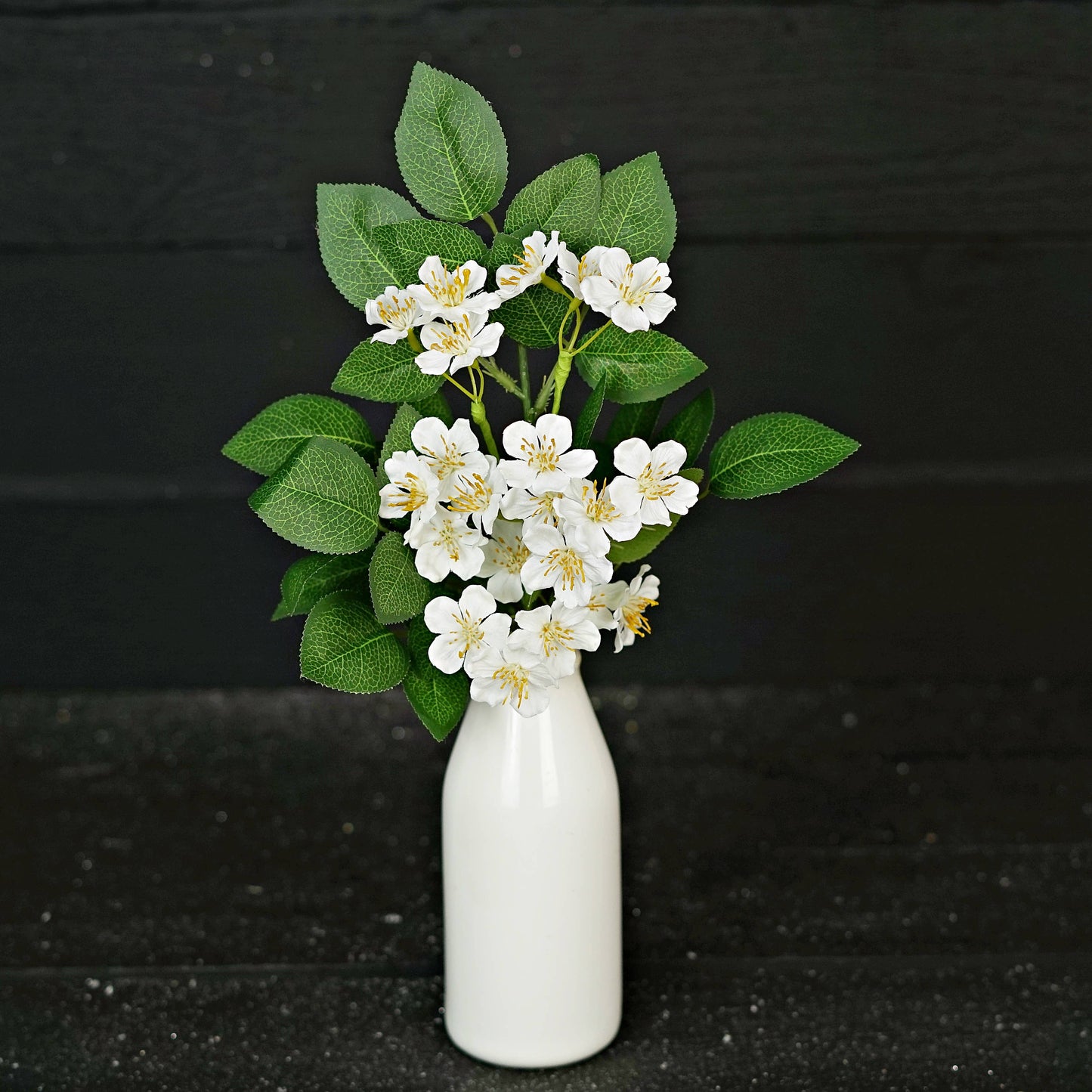 16” White Wild Rose & Foliage Stem