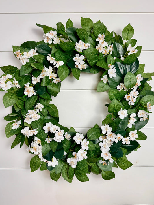 Custom Wild Rose & Foliage Wreath in White