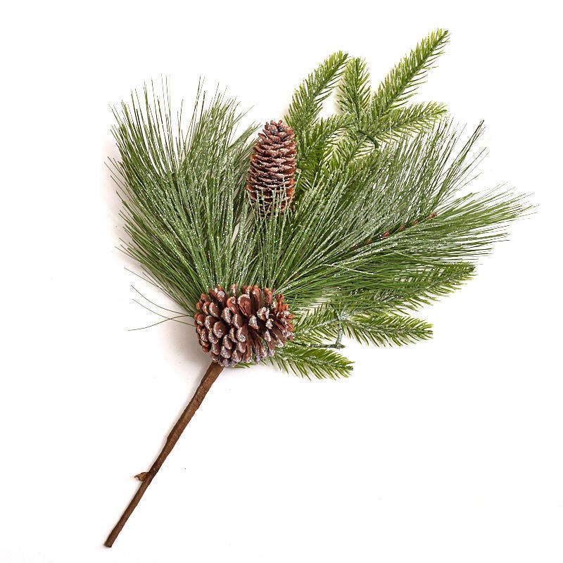 12" Snowy Pine & Cones Floral Stem
