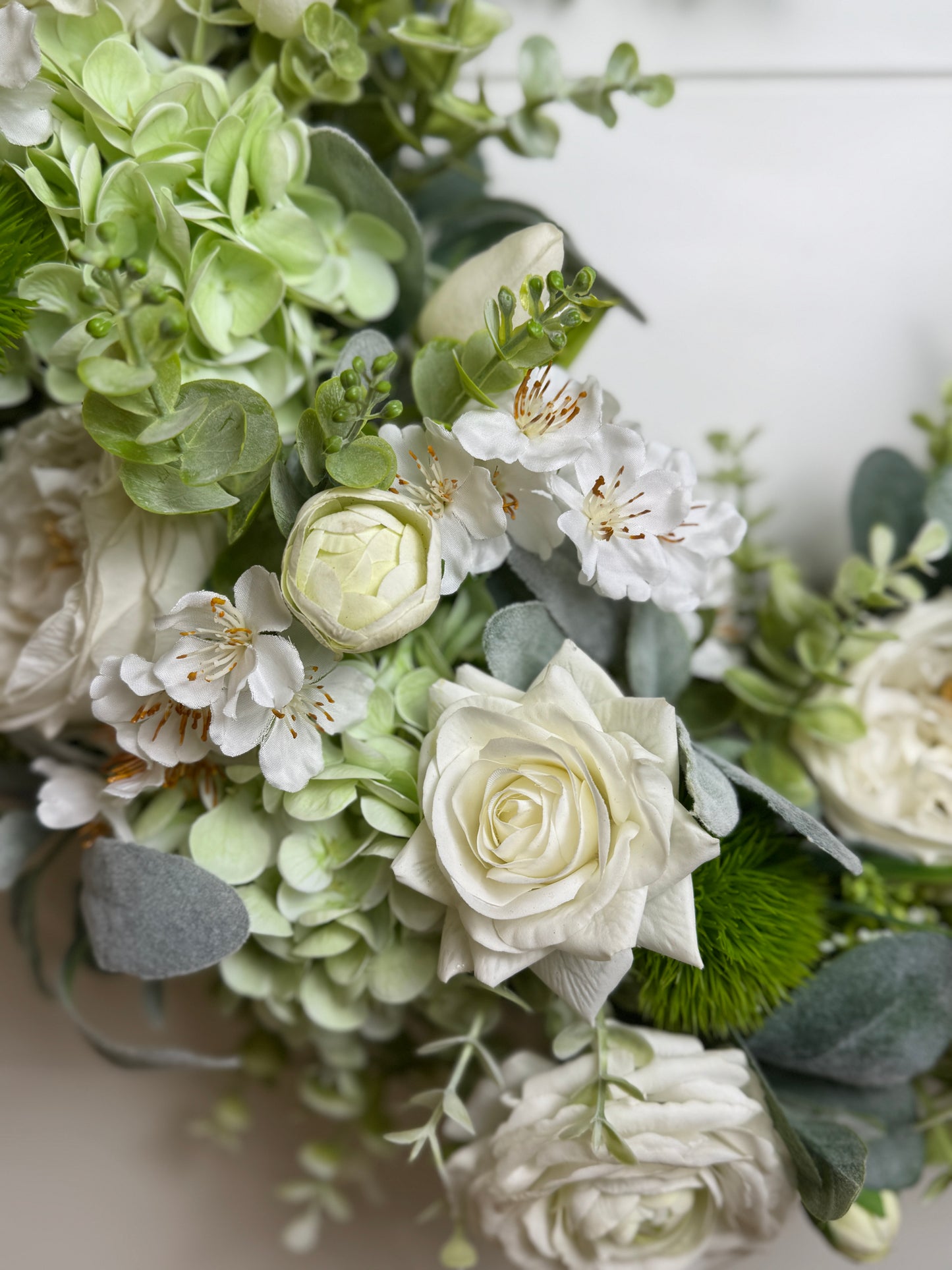 Summer Garden in White - Custom Real Touch Hydrangea, Rose & Tulip Wreath