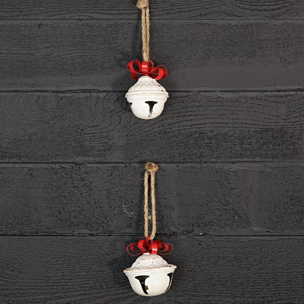 Vintage Look White Bell w/ Red Bow