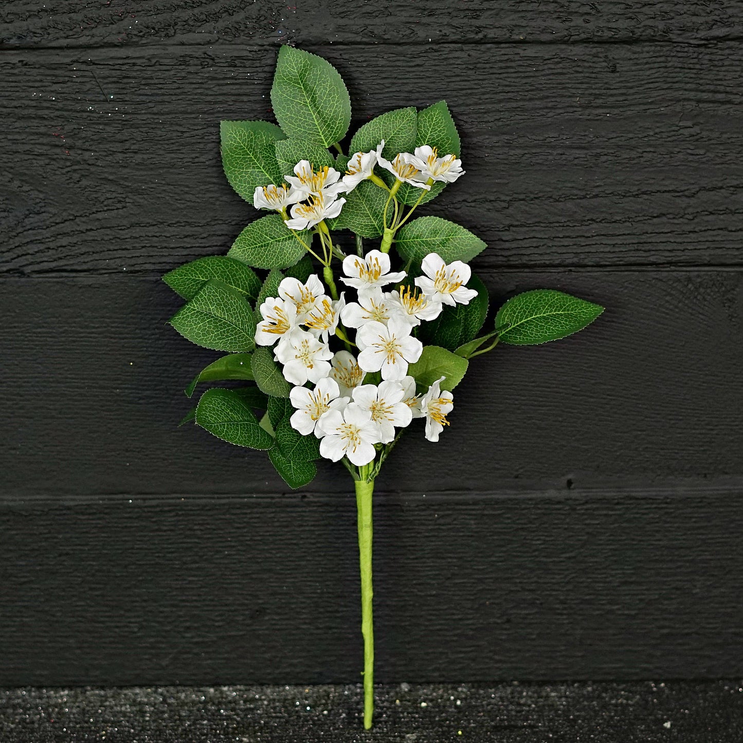 16” White Wild Rose & Foliage Stem