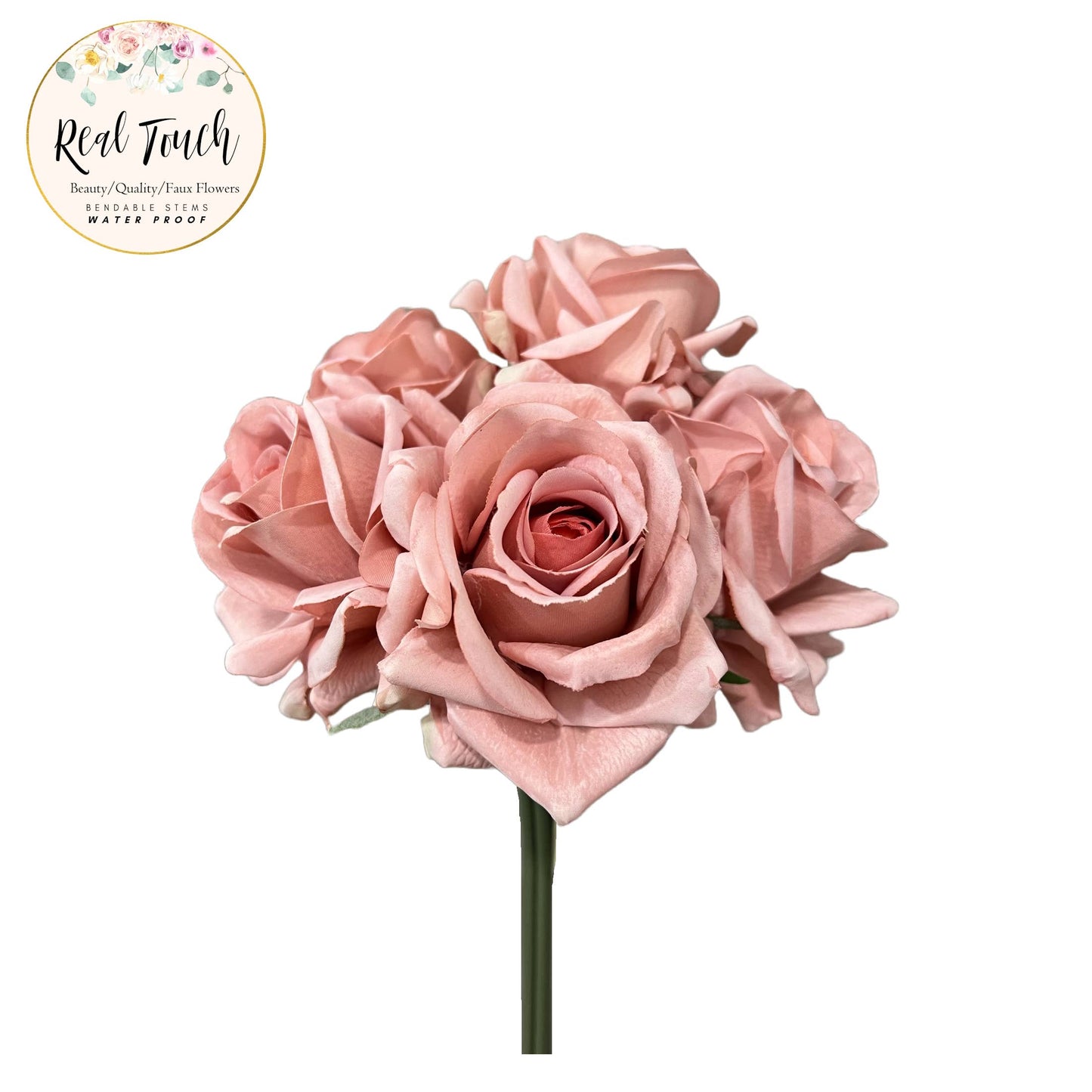 10" Real Touch Open Rose Bouquet