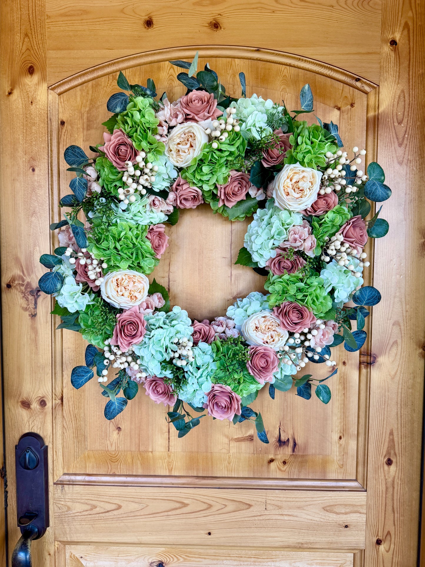 Custom Real Touch Hydrangea, Rose & Berry Wreath