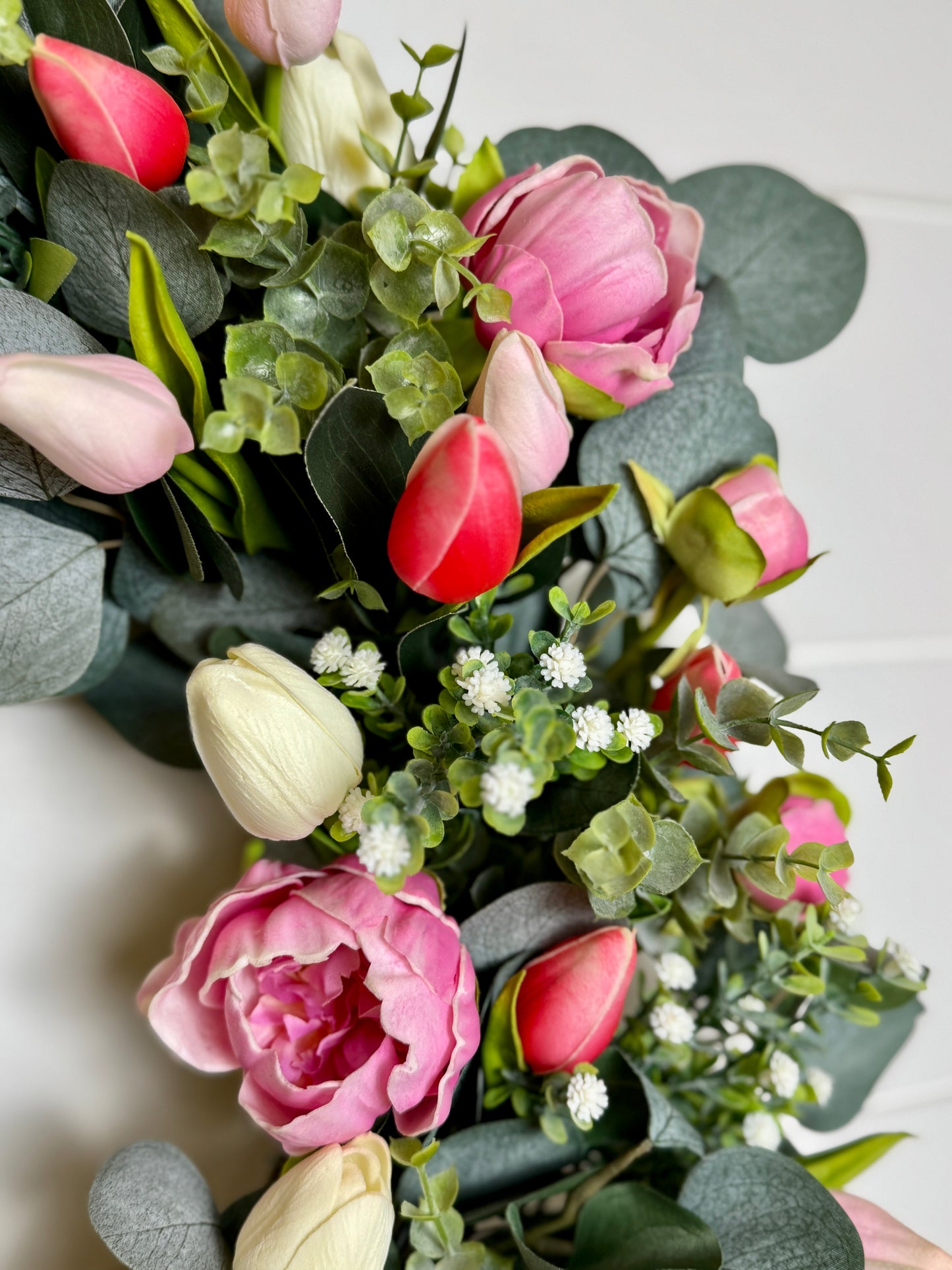 Custom Real Touch Tulip & Peony Wreath - Pink
