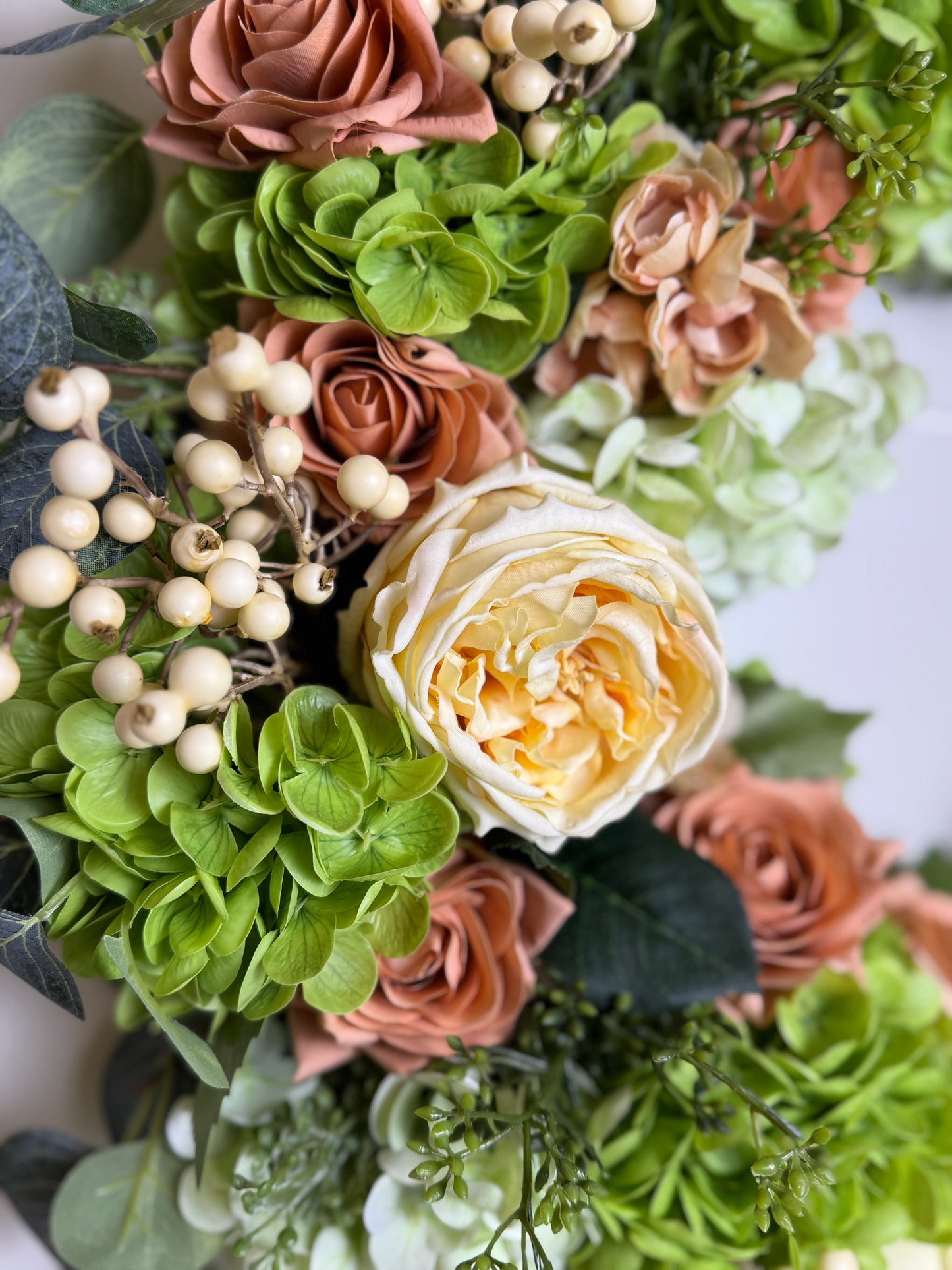 Custom Real Touch Hydrangea, Rose & Berry Wreath