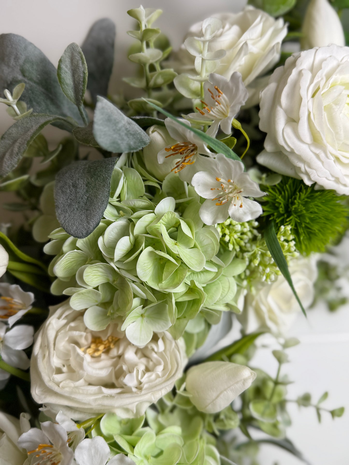 Summer Garden in White - Custom Real Touch Hydrangea, Rose & Tulip Wreath