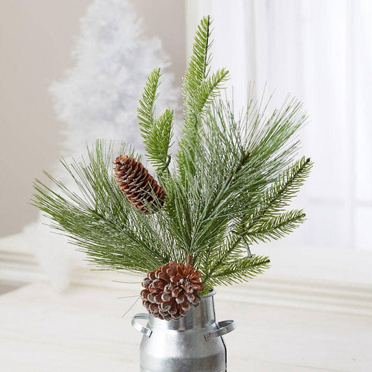 12" Snowy Pine & Cones Floral Stem