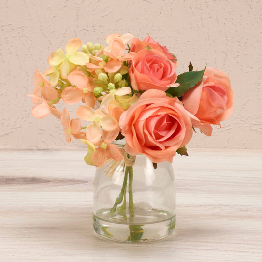 Peach Roses in Bud Vase/Faux Water