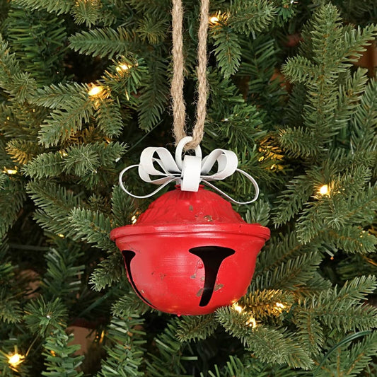 Vintage red bell w/metal bow 5”
