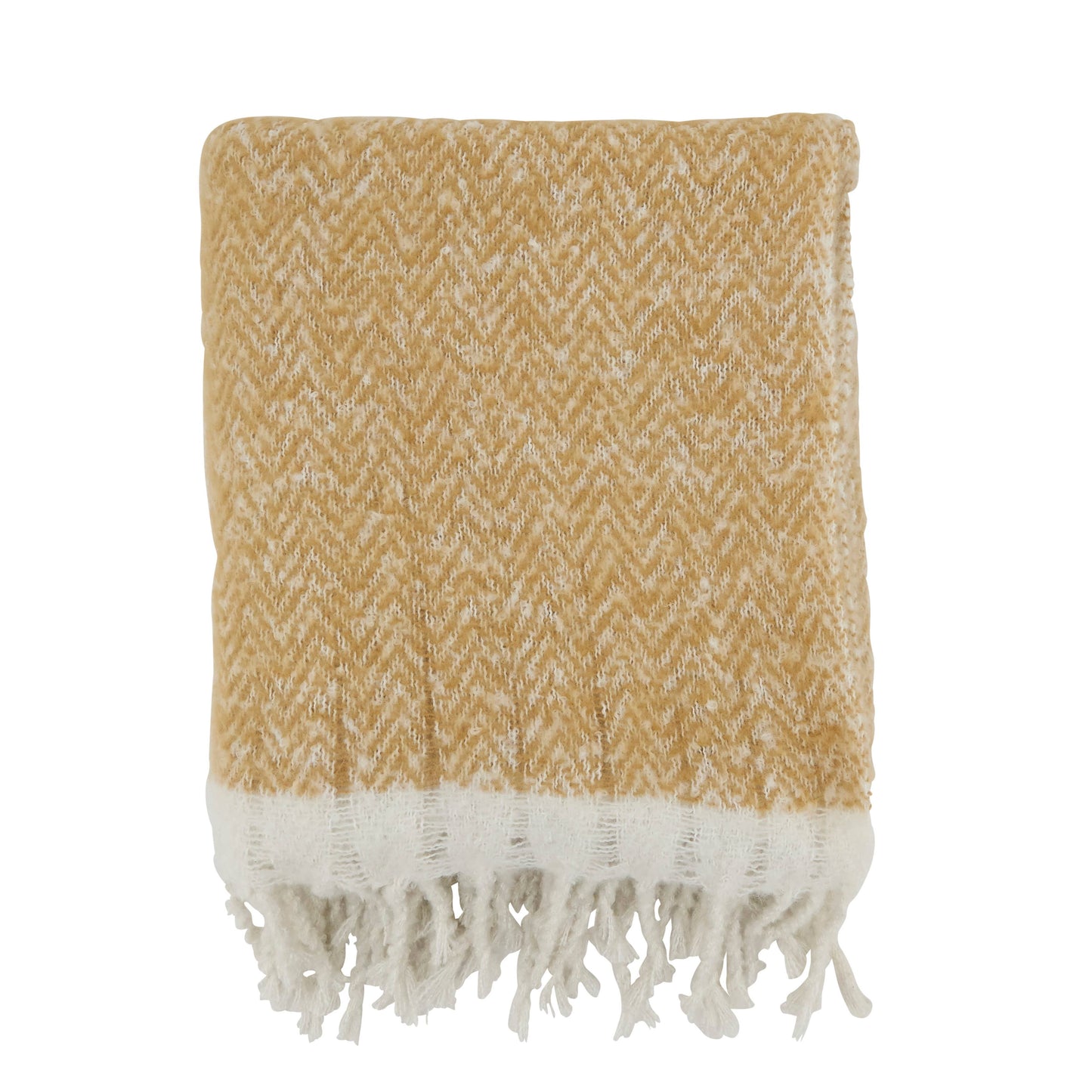 Faux Mohair Herringbone Fringed Throw: Natural