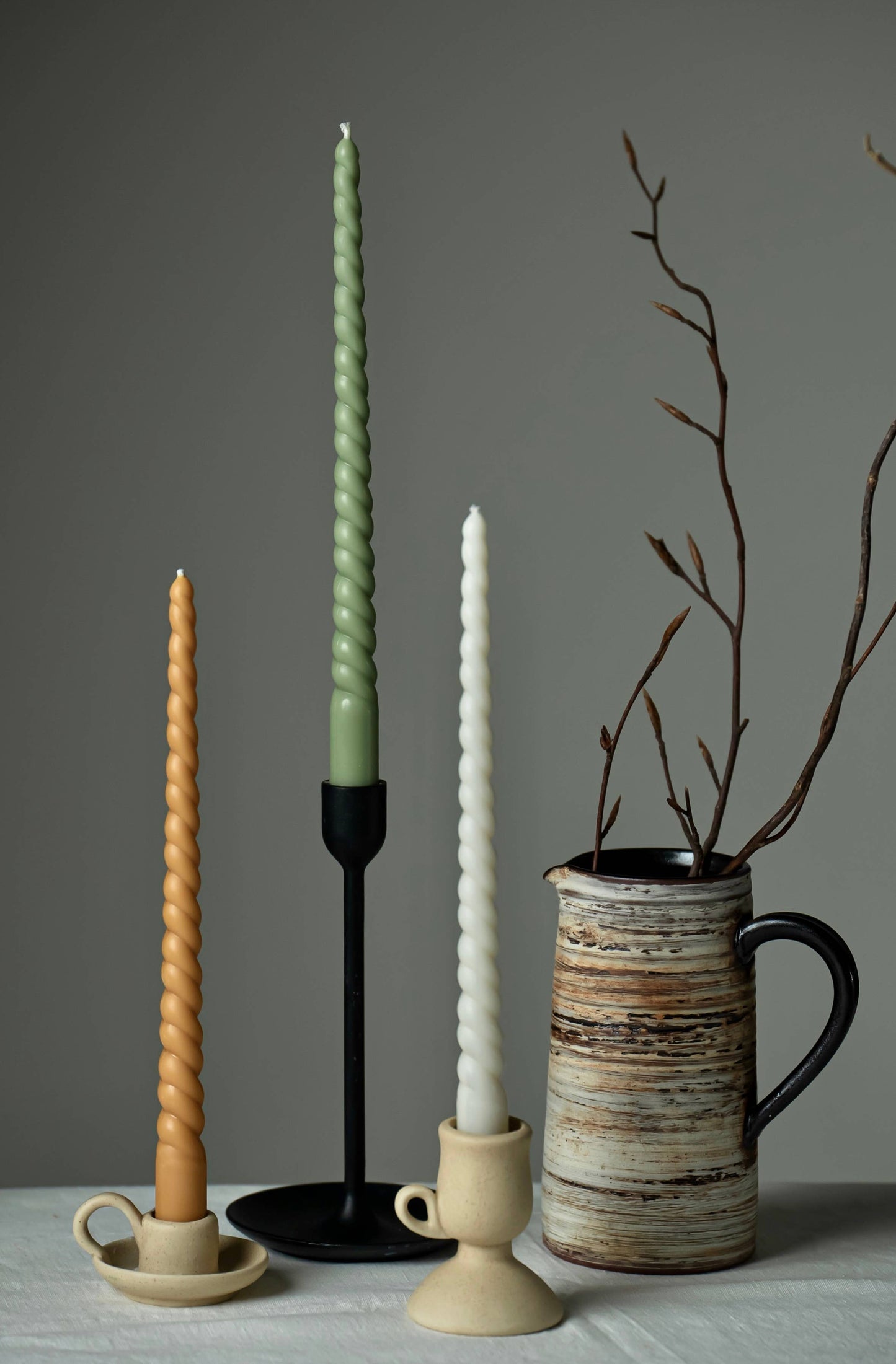 Twisted taper candle pr/ Beeswax & Soy Wax: Cream White