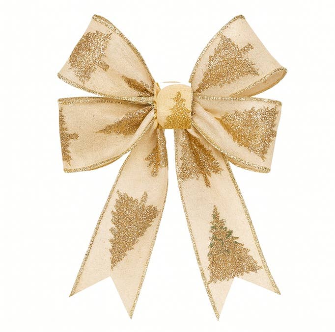 2-1/2" Gold Glittered Christmas Tree Wired Ribbon10yd Spool