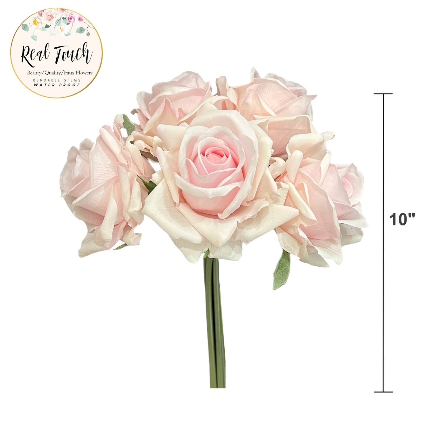 10" Real Touch Open Rose Bouquet